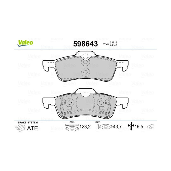 Stabdžių trinkelių rinkinys, diskinis stabdys VALEO 598643