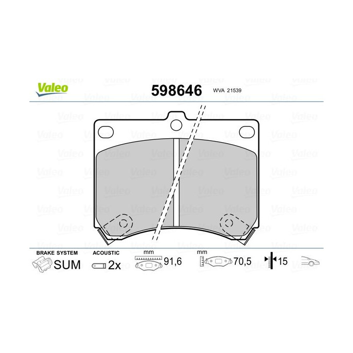 Stabdžių trinkelių rinkinys, diskinis stabdys VALEO 598646