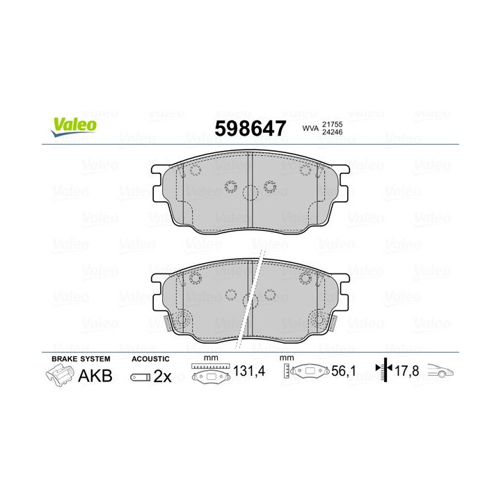 Stabdžių trinkelių rinkinys, diskinis stabdys VALEO 598647