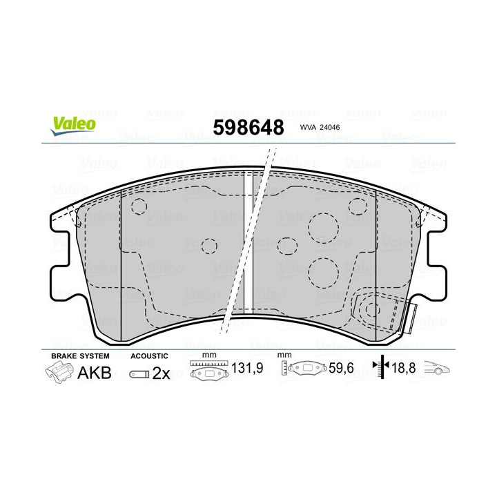 Stabdžių trinkelių rinkinys, diskinis stabdys VALEO 598648