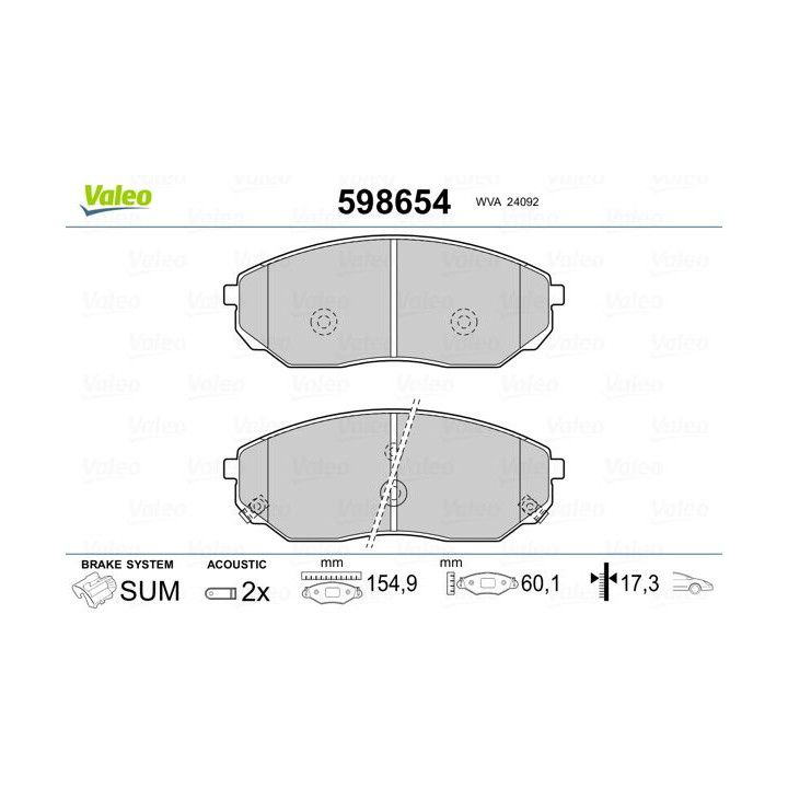 Stabdžių trinkelių rinkinys, diskinis stabdys VALEO 598654