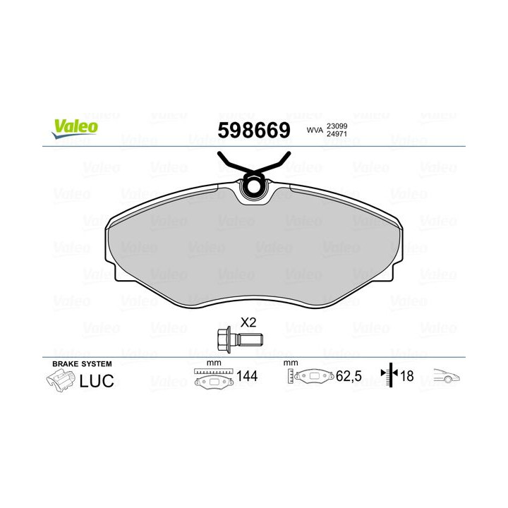 Stabdžių trinkelių rinkinys, diskinis stabdys VALEO 598669