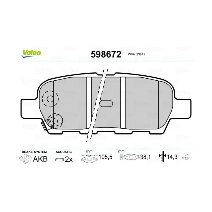 Stabdžių trinkelių rinkinys, diskinis stabdys VALEO 598672