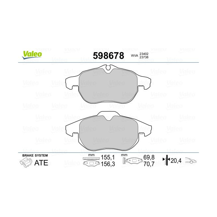 Stabdžių trinkelių rinkinys, diskinis stabdys VALEO 598678
