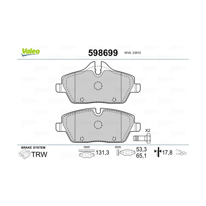 Stabdžių trinkelių rinkinys, diskinis stabdys VALEO 598699