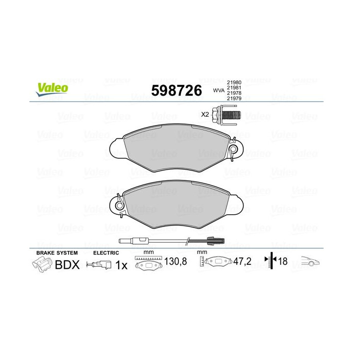Stabdžių trinkelių rinkinys, diskinis stabdys VALEO 598726