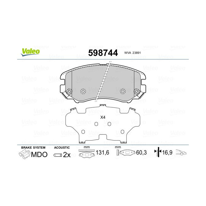 Stabdžių trinkelių rinkinys, diskinis stabdys VALEO 598744