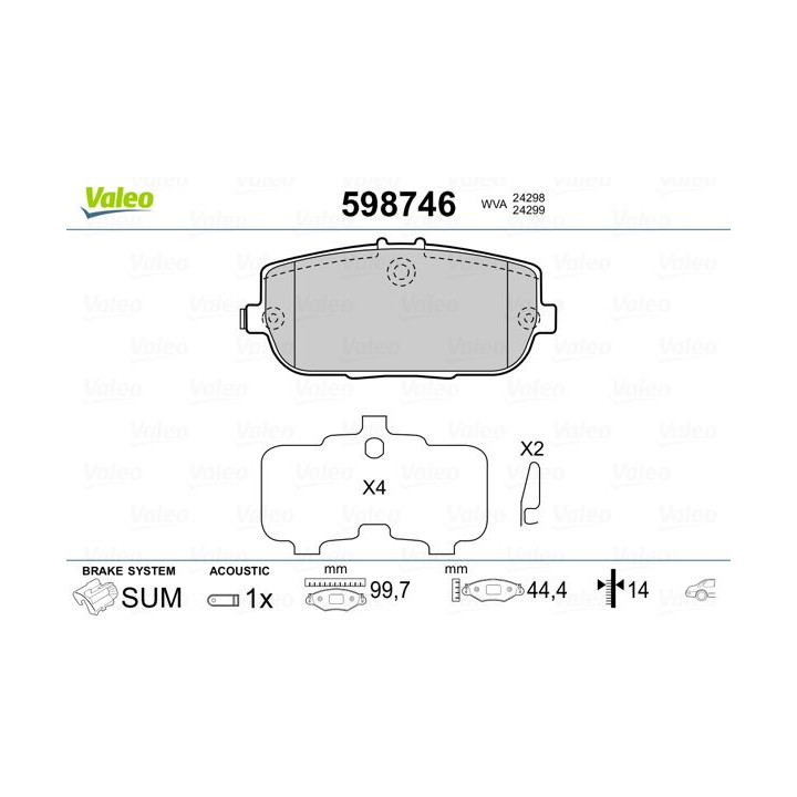 Stabdžių trinkelių rinkinys, diskinis stabdys VALEO 598746