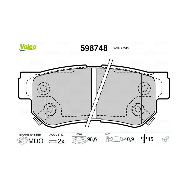 Stabdžių trinkelių rinkinys, diskinis stabdys VALEO 598748