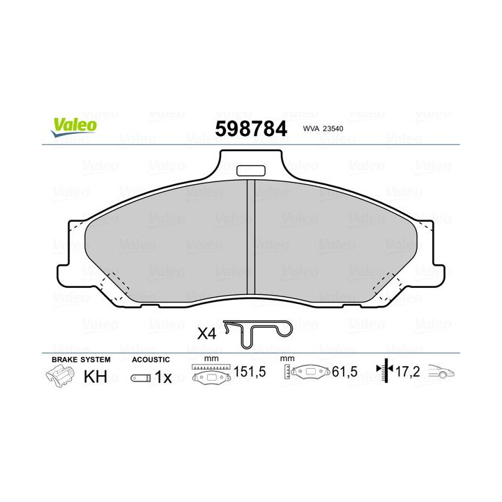 Stabdžių trinkelių rinkinys, diskinis stabdys VALEO 598784