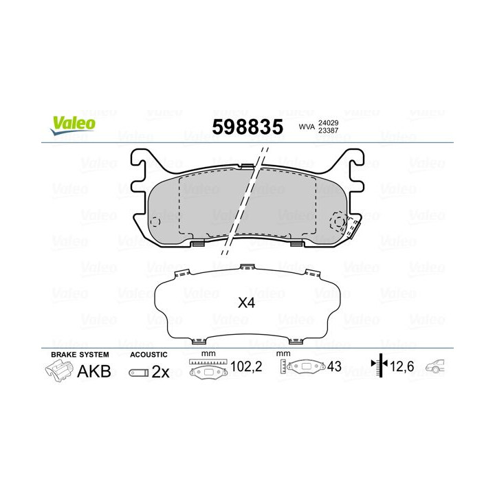 Stabdžių trinkelių rinkinys, diskinis stabdys VALEO 598835