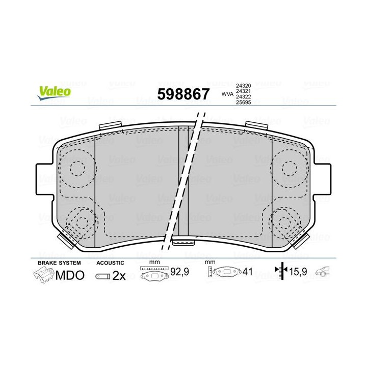 Stabdžių trinkelių rinkinys, diskinis stabdys VALEO 598867