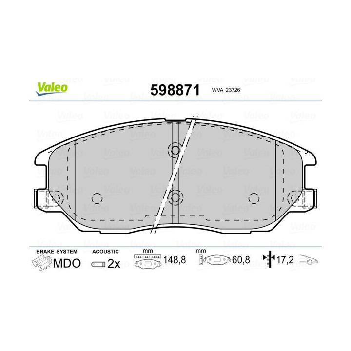 Stabdžių trinkelių rinkinys, diskinis stabdys VALEO 598871