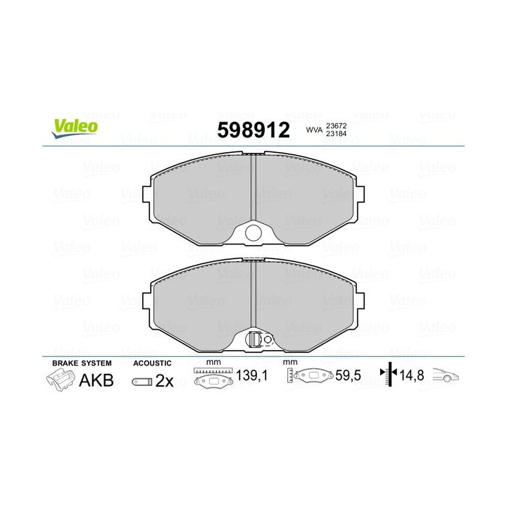 Stabdžių trinkelių rinkinys, diskinis stabdys VALEO 598912