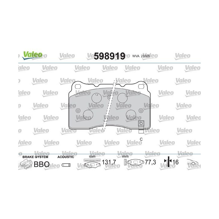 Stabdžių trinkelių rinkinys, diskinis stabdys VALEO 598919