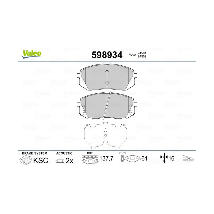 Stabdžių trinkelių rinkinys, diskinis stabdys VALEO 598934