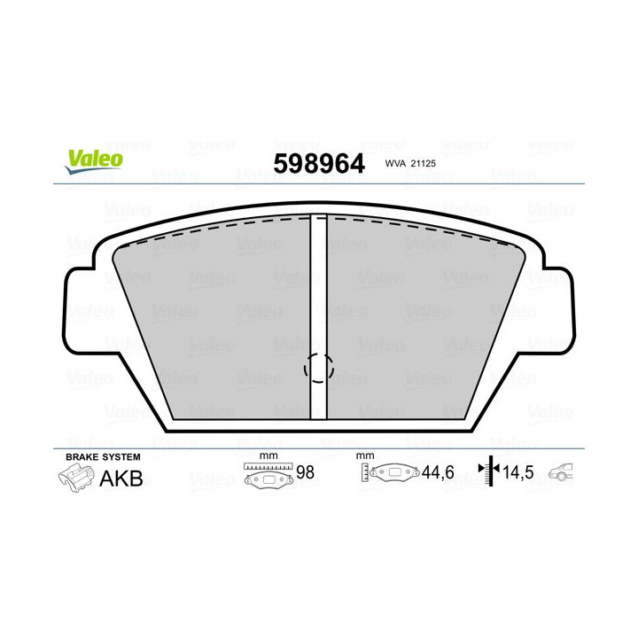 Stabdžių trinkelių rinkinys, diskinis stabdys VALEO 598964