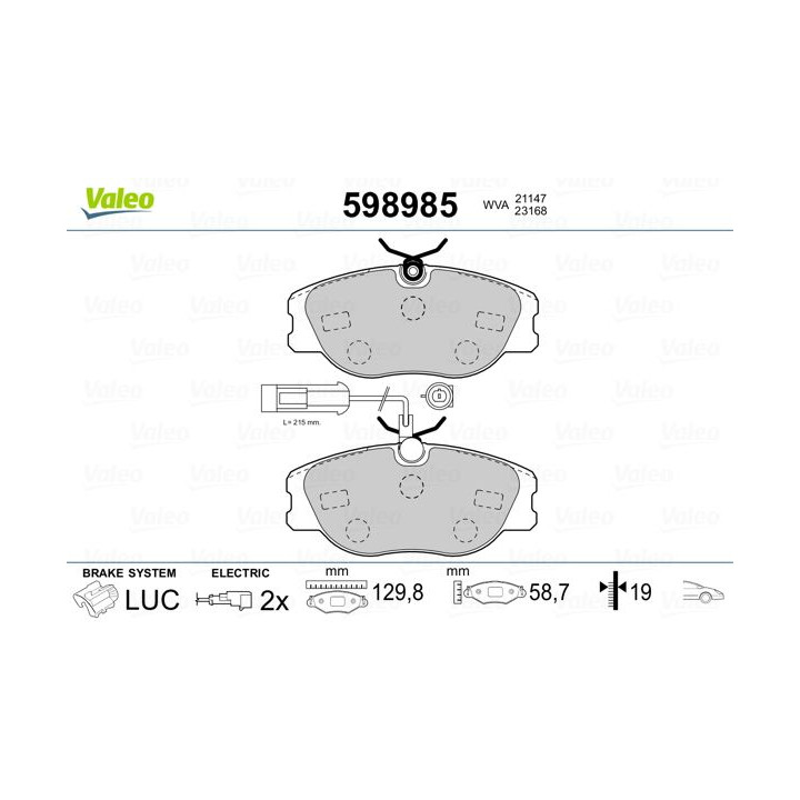 Stabdžių trinkelių rinkinys, diskinis stabdys VALEO 598985