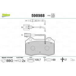 Stabdžių trinkelių rinkinys, diskinis stabdys VALEO 598988