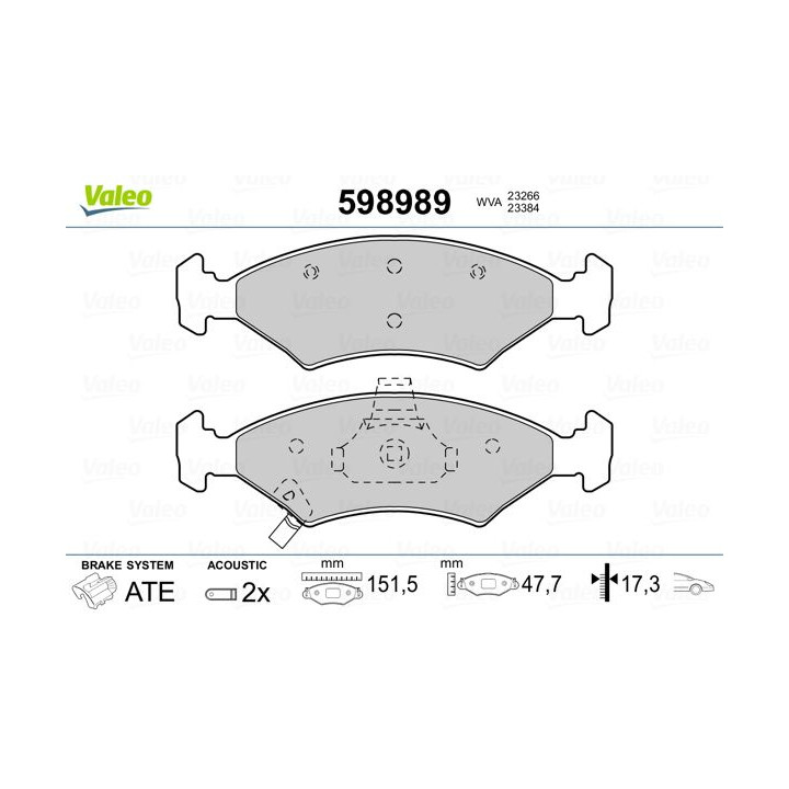 Stabdžių trinkelių rinkinys, diskinis stabdys VALEO 598989