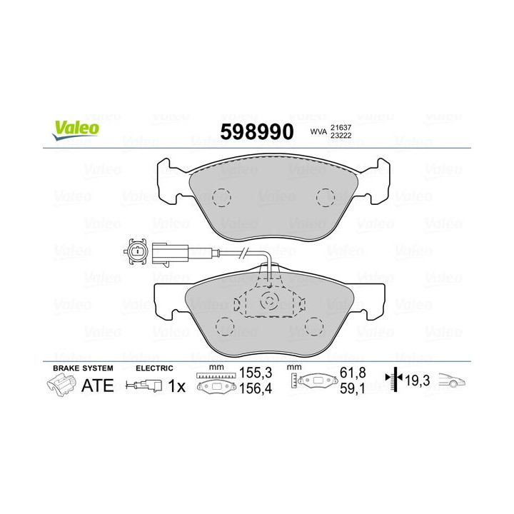Stabdžių trinkelių rinkinys, diskinis stabdys VALEO 598990