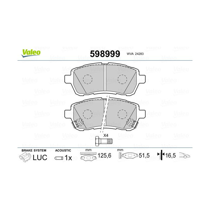 Stabdžių trinkelių rinkinys, diskinis stabdys VALEO 598999