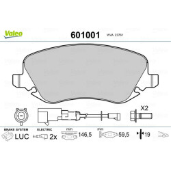 Stabdžių trinkelių rinkinys, diskinis stabdys VALEO 601001