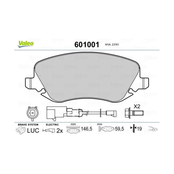 Stabdžių trinkelių rinkinys, diskinis stabdys VALEO 601001