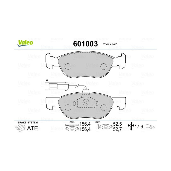 Stabdžių trinkelių rinkinys, diskinis stabdys VALEO 601003