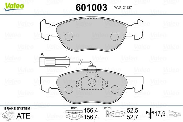 Stabdžių trinkelių rinkinys, diskinis stabdys VALEO 601003