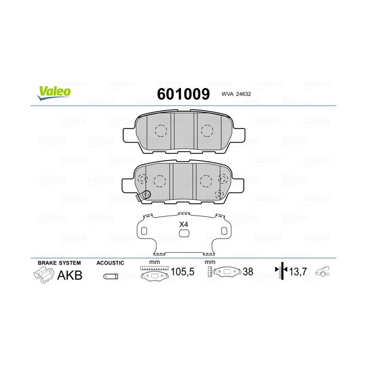 Stabdžių trinkelių rinkinys, diskinis stabdys VALEO 601009