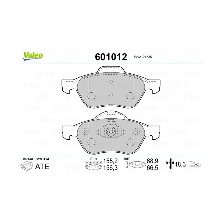 Stabdžių trinkelių rinkinys, diskinis stabdys VALEO 601012