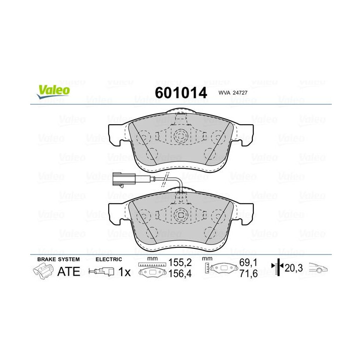 Stabdžių trinkelių rinkinys, diskinis stabdys VALEO 601014