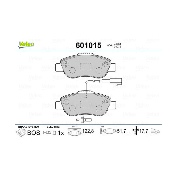 Stabdžių trinkelių rinkinys, diskinis stabdys VALEO 601015