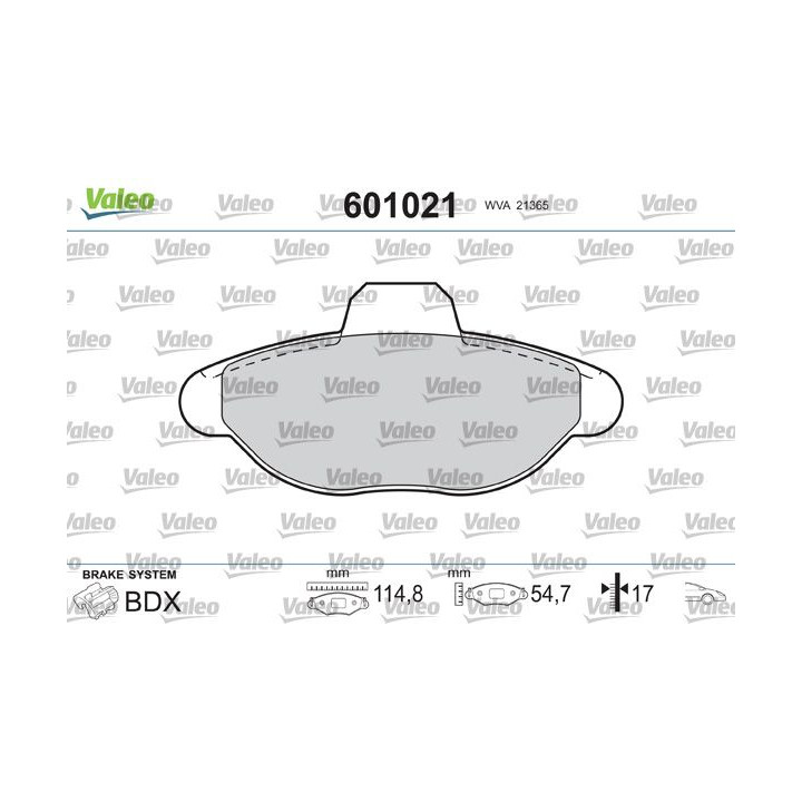 Stabdžių trinkelių rinkinys, diskinis stabdys VALEO 601021