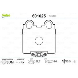 Stabdžių trinkelių rinkinys, diskinis stabdys VALEO 601025
