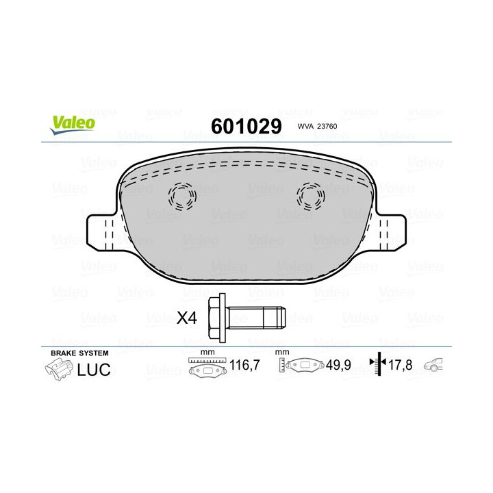 Stabdžių trinkelių rinkinys, diskinis stabdys VALEO 601029