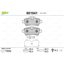 Stabdžių trinkelių rinkinys, diskinis stabdys VALEO 601041