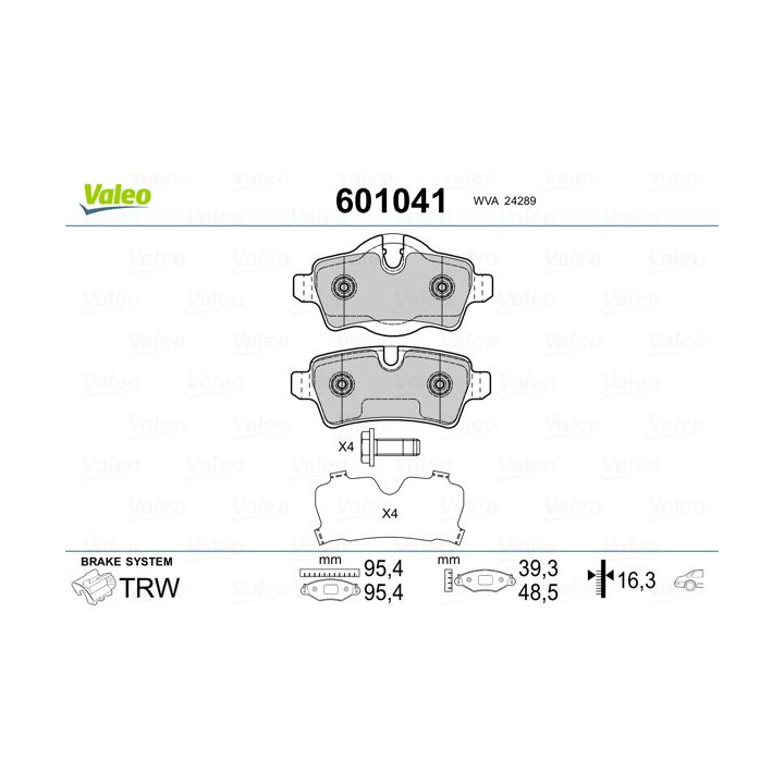 Stabdžių trinkelių rinkinys, diskinis stabdys VALEO 601041