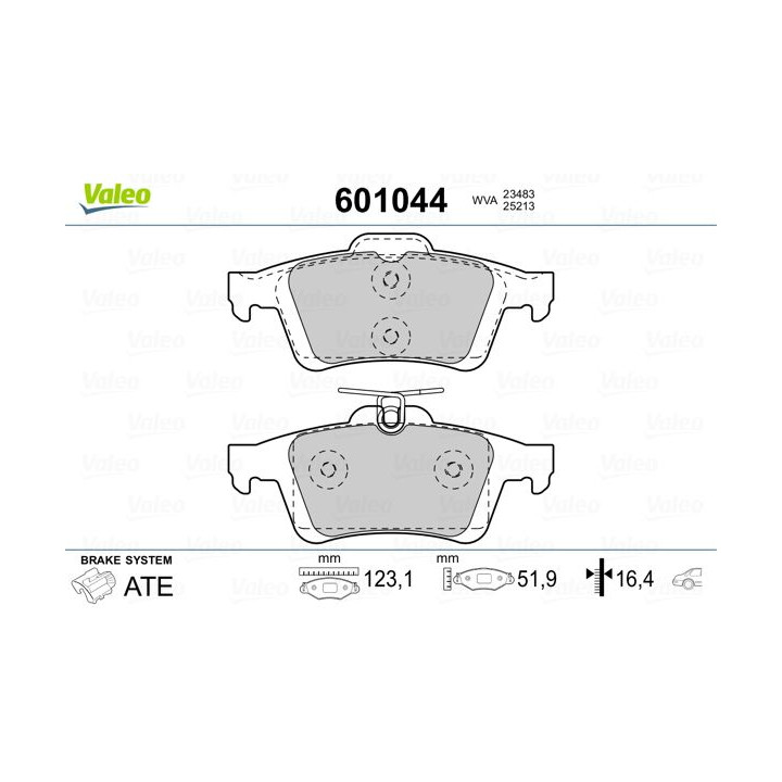 Stabdžių trinkelių rinkinys, diskinis stabdys VALEO 601044