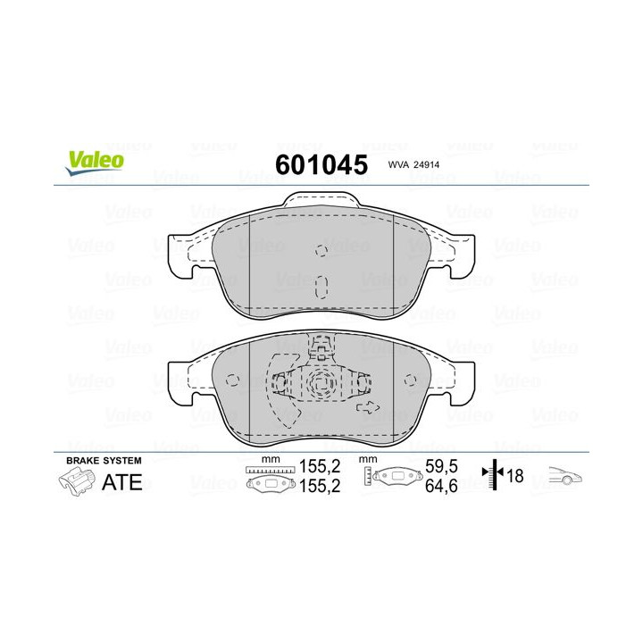 Stabdžių trinkelių rinkinys, diskinis stabdys VALEO 601045