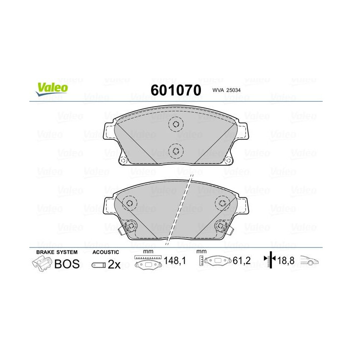 Stabdžių trinkelių rinkinys, diskinis stabdys VALEO 601070