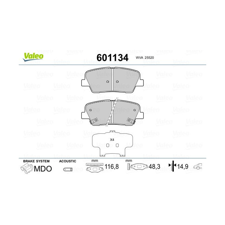 Stabdžių trinkelių rinkinys, diskinis stabdys VALEO 601134