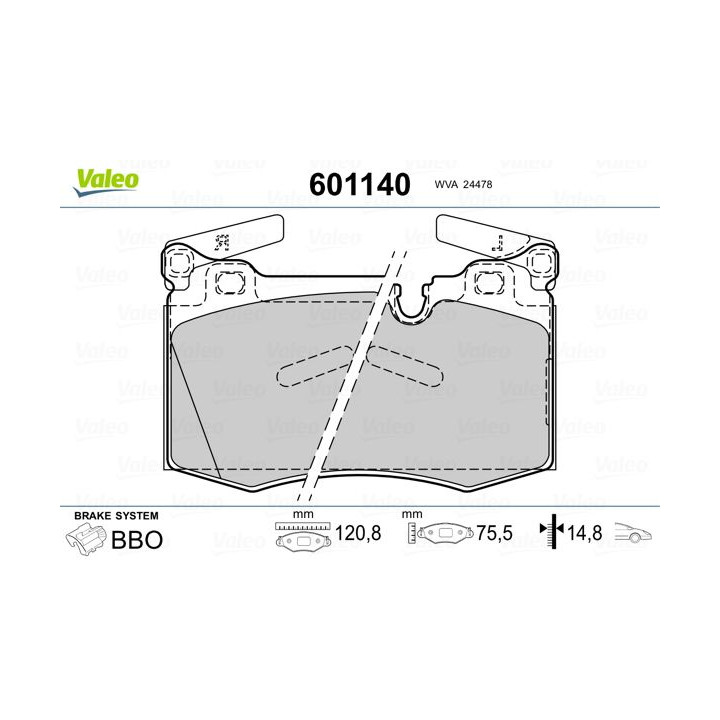 Stabdžių trinkelių rinkinys, diskinis stabdys VALEO 601140