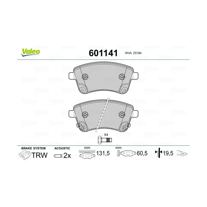 Stabdžių trinkelių rinkinys, diskinis stabdys VALEO 601141