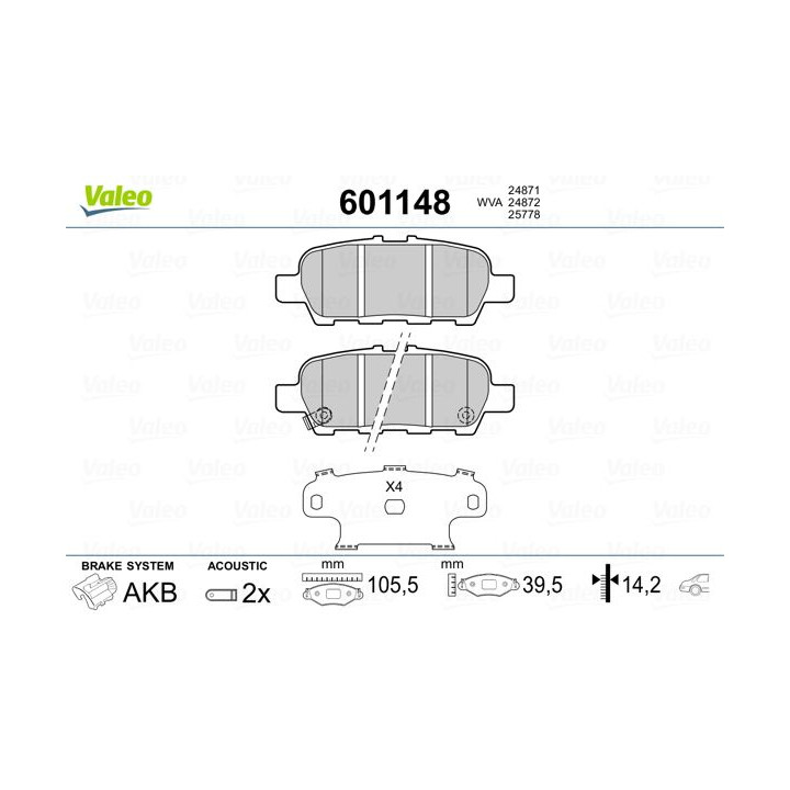 Stabdžių trinkelių rinkinys, diskinis stabdys VALEO 601148