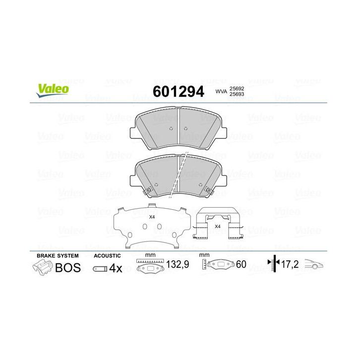 Stabdžių trinkelių rinkinys, diskinis stabdys VALEO 601294