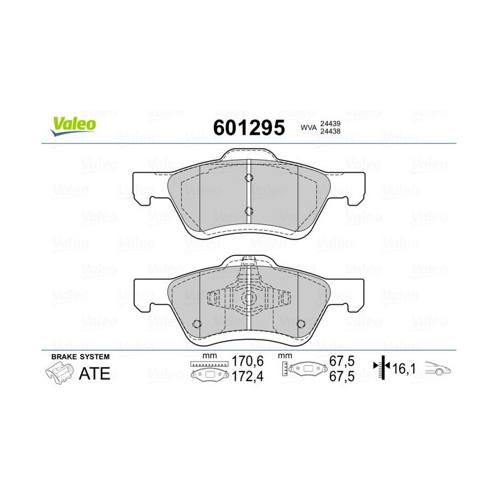 Stabdžių trinkelių rinkinys, diskinis stabdys VALEO 601295