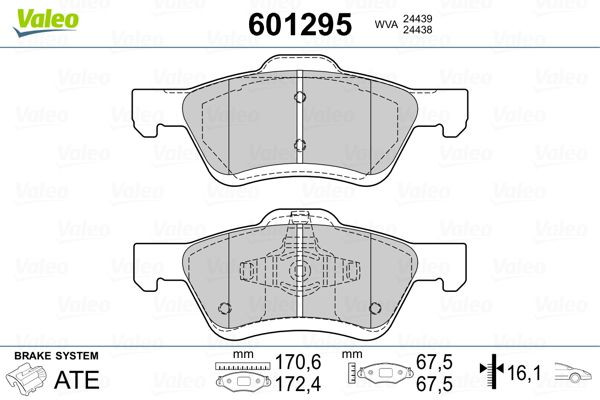 Stabdžių trinkelių rinkinys, diskinis stabdys VALEO 601295