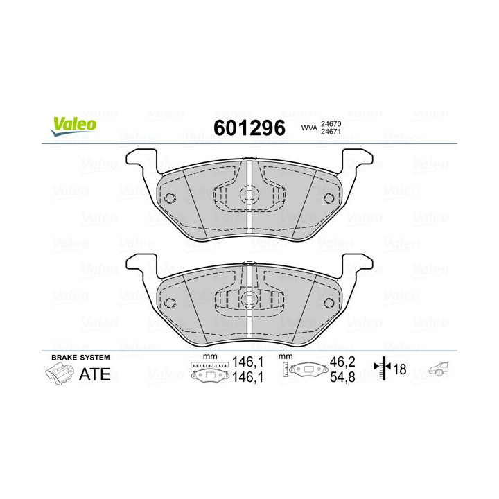 Stabdžių trinkelių rinkinys, diskinis stabdys VALEO 601296
